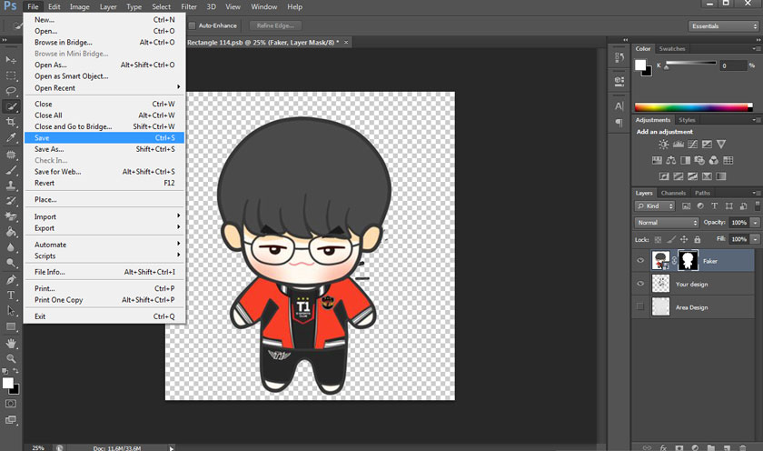 select Save to save the design