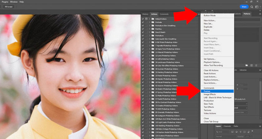 click the Actions icon to open the Actions panel