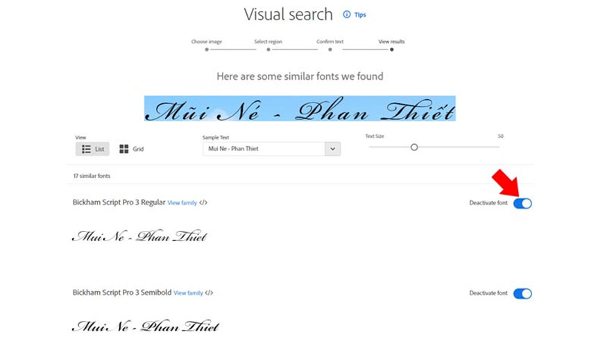 You will see the Font name below