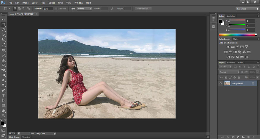 Open a photo of the subject who wants to lengthen his legs