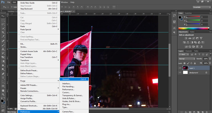 Guides, Grid & Slices to open the Preferences window.