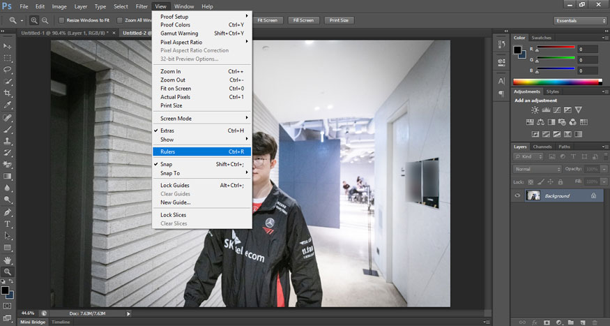 select Rulers to display the Rulers bar at the top and left edges of the working frame