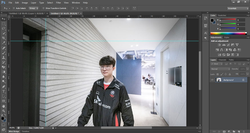 drag it out to the canvas to create a vertical or horizontal Guide line