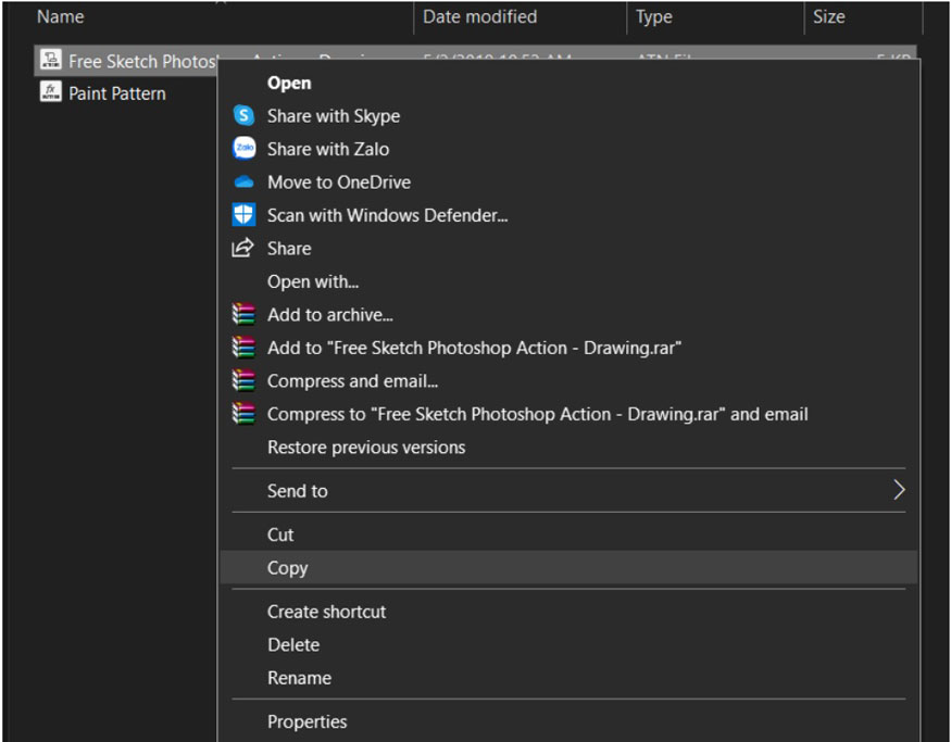 Copy the Action file you just downloaded into the folder containing Photoshop Actions.
