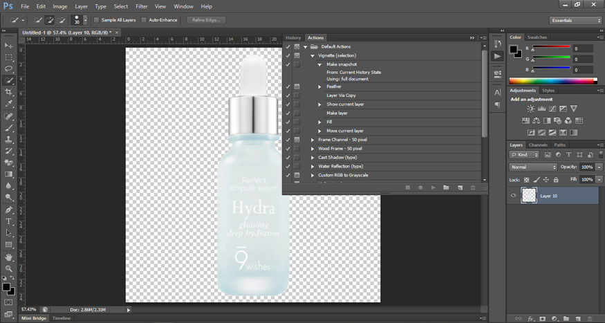Actions panel and controls 