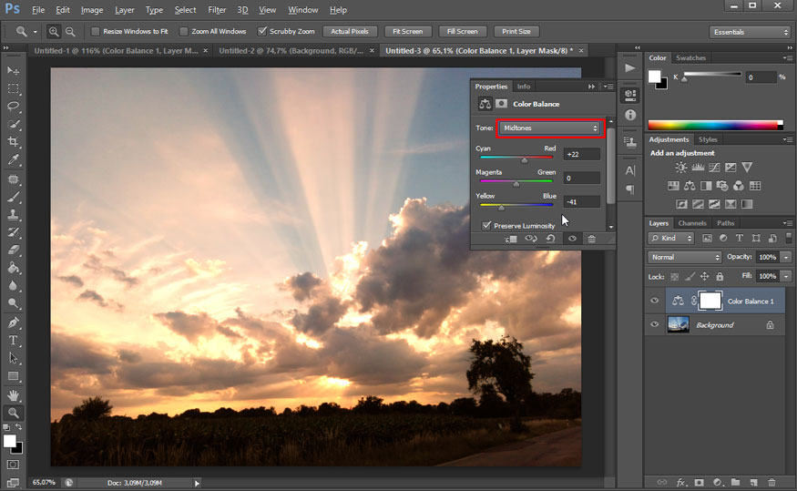 Midtones are neutral areas