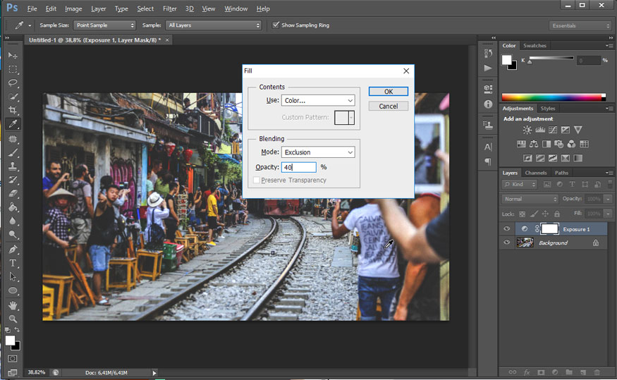 Select Fill or press the keyboard shortcut Shift + F5