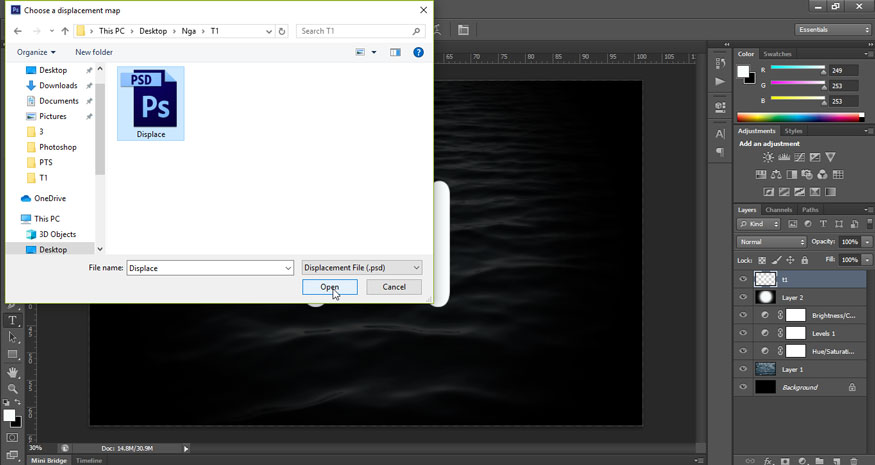 select the newly saved PSD Displace file and click Open.