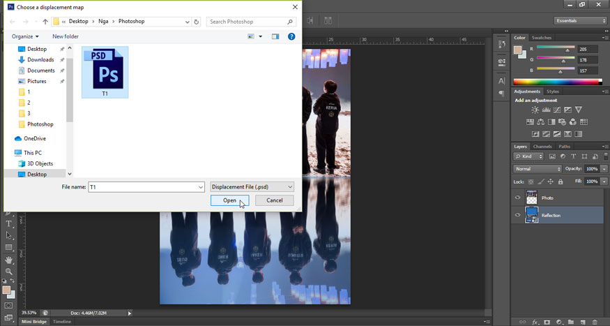 select the PSD file displacement map