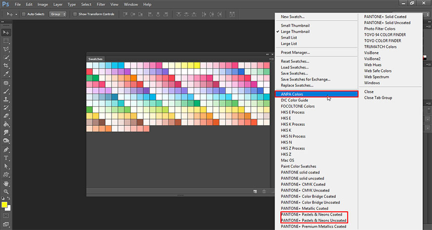 pastel colors are ANPA colors, Pantone+ Solid Uncoated and Pantone+ Pastel&Neons.