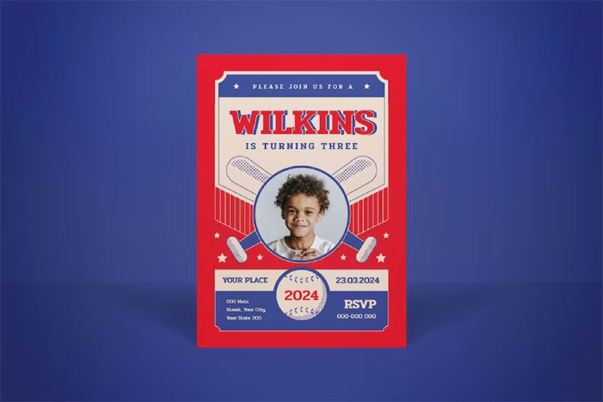 Baseball birthday invitation card 