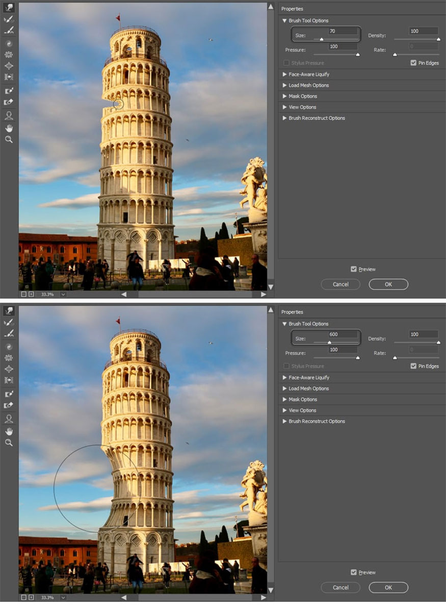 Change the size of the affected area