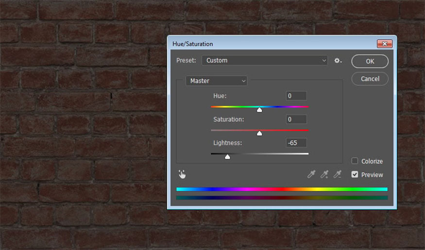 Hue/Saturation and change Lightness to -65