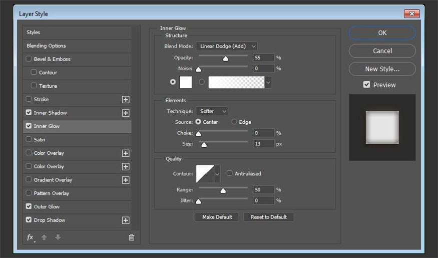 Add Inner Glow with the following settings