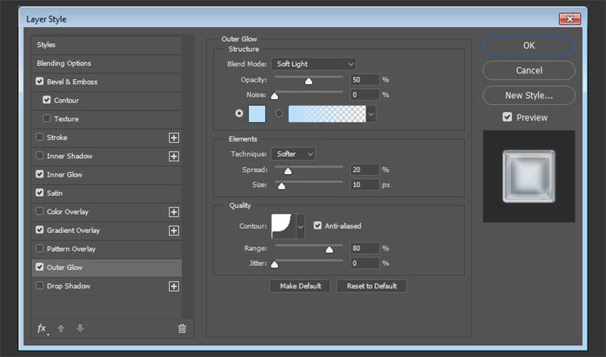 Add Outer Glow and make the following settings: