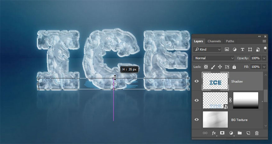 Press Command-T and shrink the text vertically to achieve the basic shadow shape.