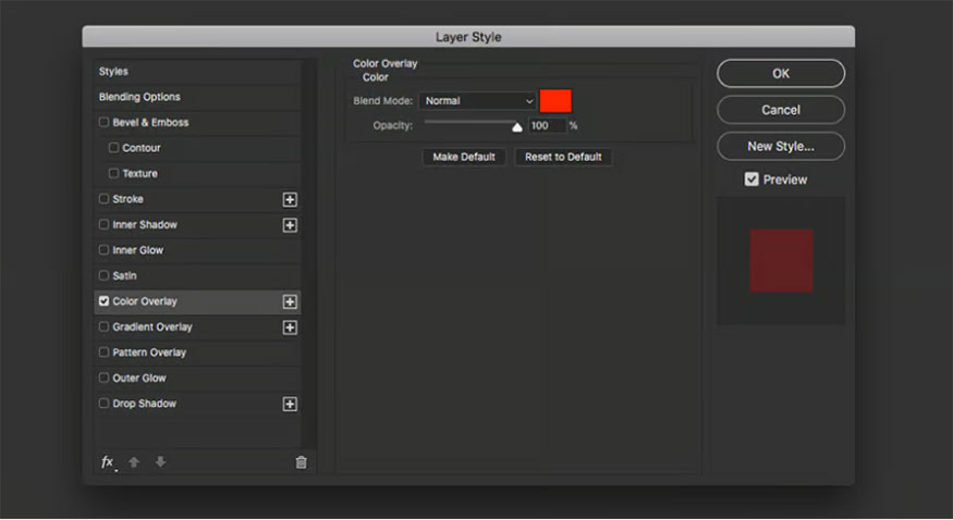 Double click on the Red group and change the Color Overlay