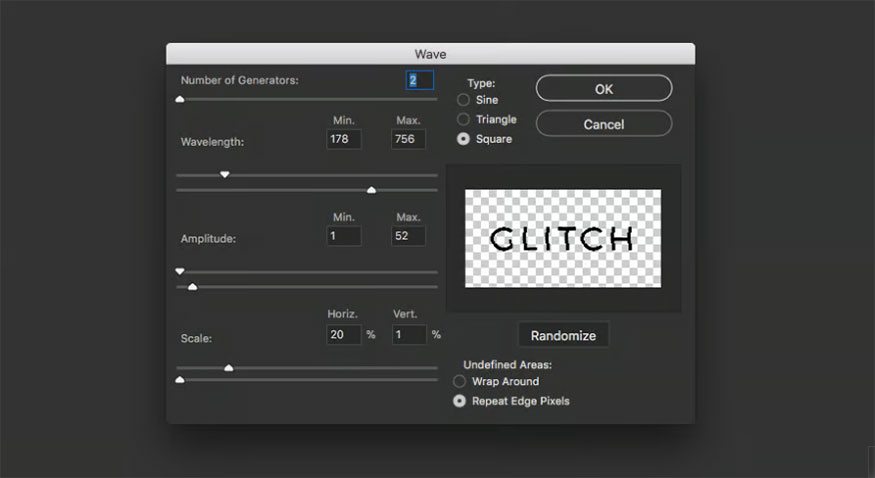 Wave then set the following parameters: