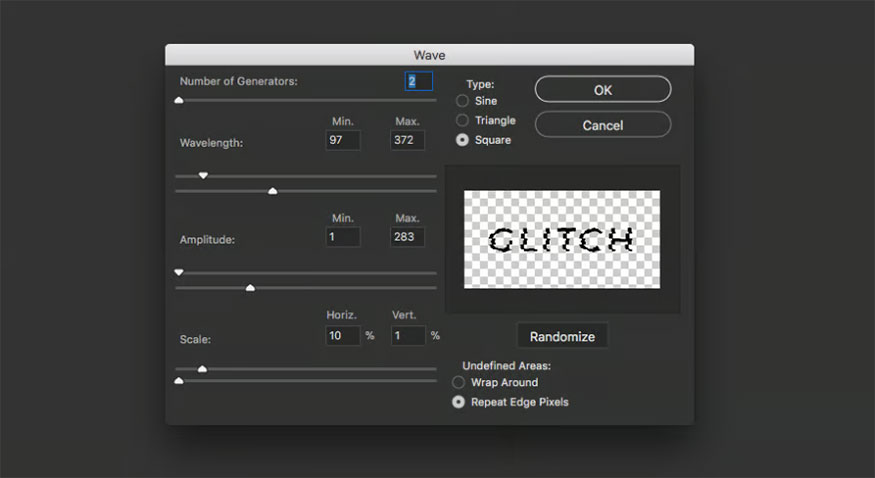 Wave... then set the following parameters: