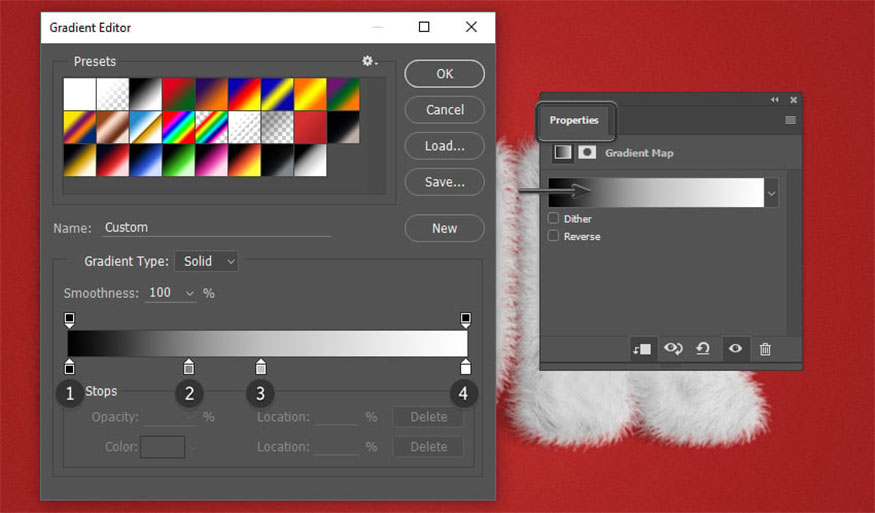 Click on the Gradient bar in the Properties panel