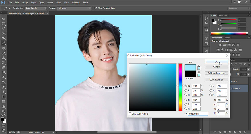 Choose a blue background color (#9de9ff)