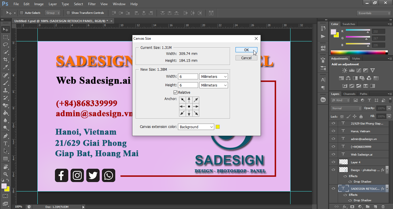 Image => Canvas Size and set the unit to millimeters