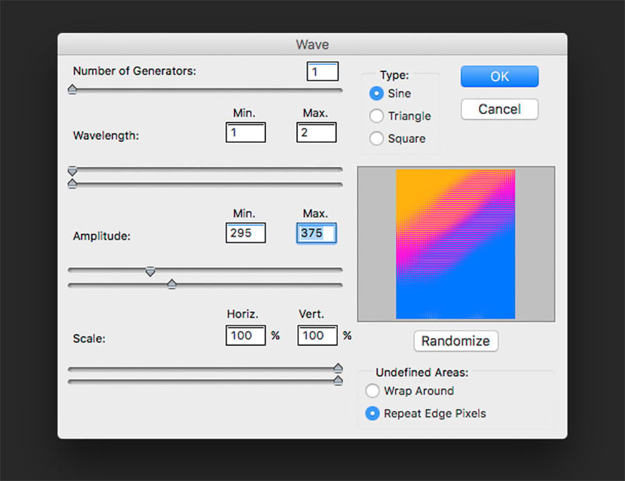 In the Wave options window