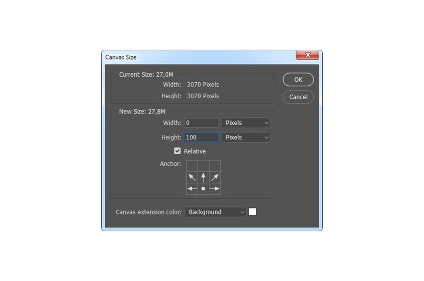Canvas Size and apply the settings below