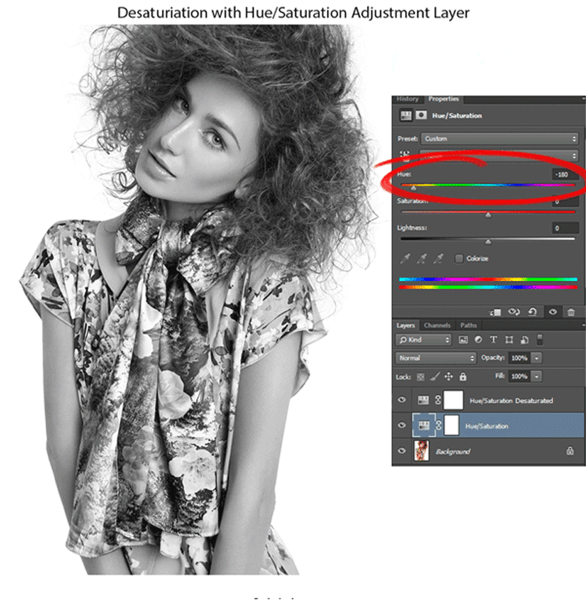 Desaturated with hue and Saturation example